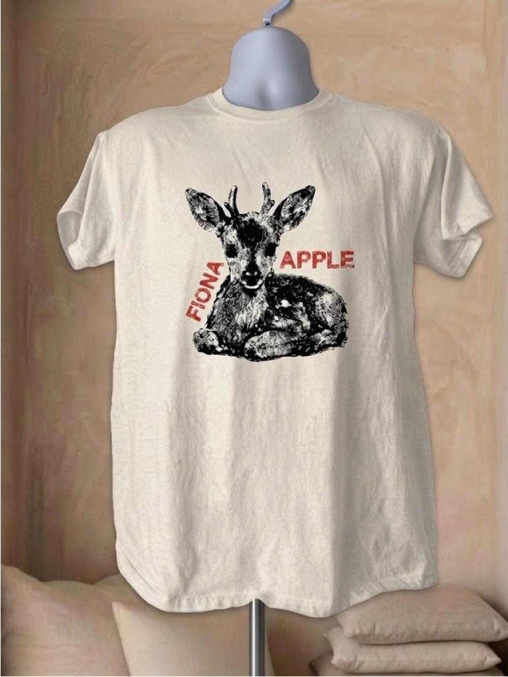 Vintage Cream Fiona Apple Tee with Black Deer Graphic